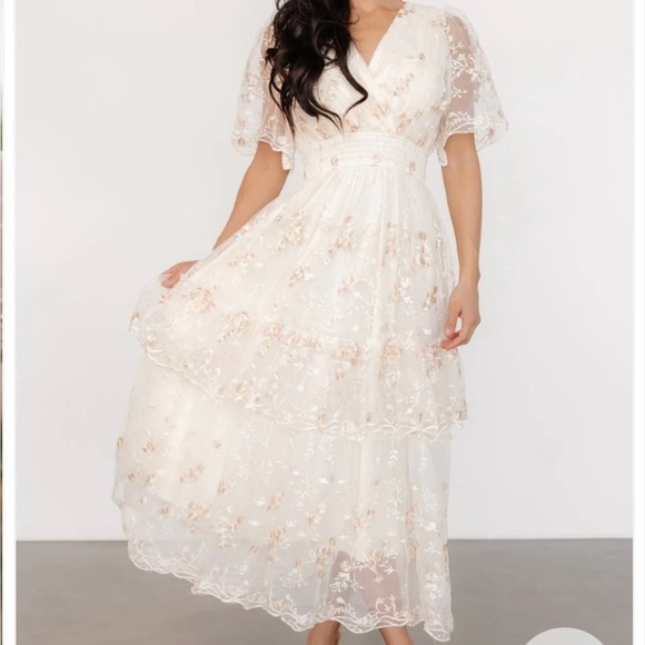Baltic Born Dresses & Skirts - Baltic Born Eleanor Embroidered Midi Dress Cream Floral Vneck Lined Sz 1XL NEW